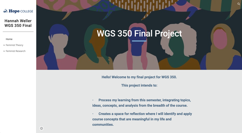 Screenshot of Hannah Weller's WGS 350 website
