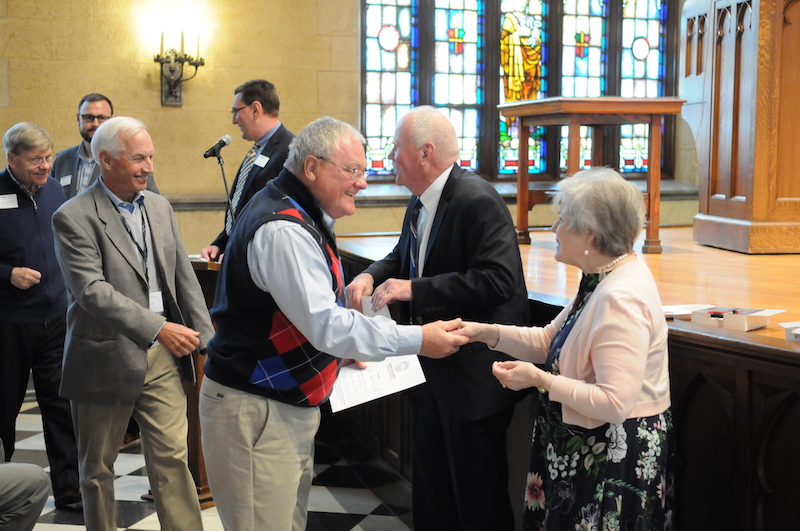 Members of the Fifty Year Circle receive their pin from President and Mrs. Voskuil in 2019. 