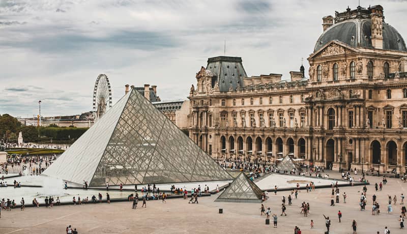 Exterior photo of the Louvre Museum in Paris