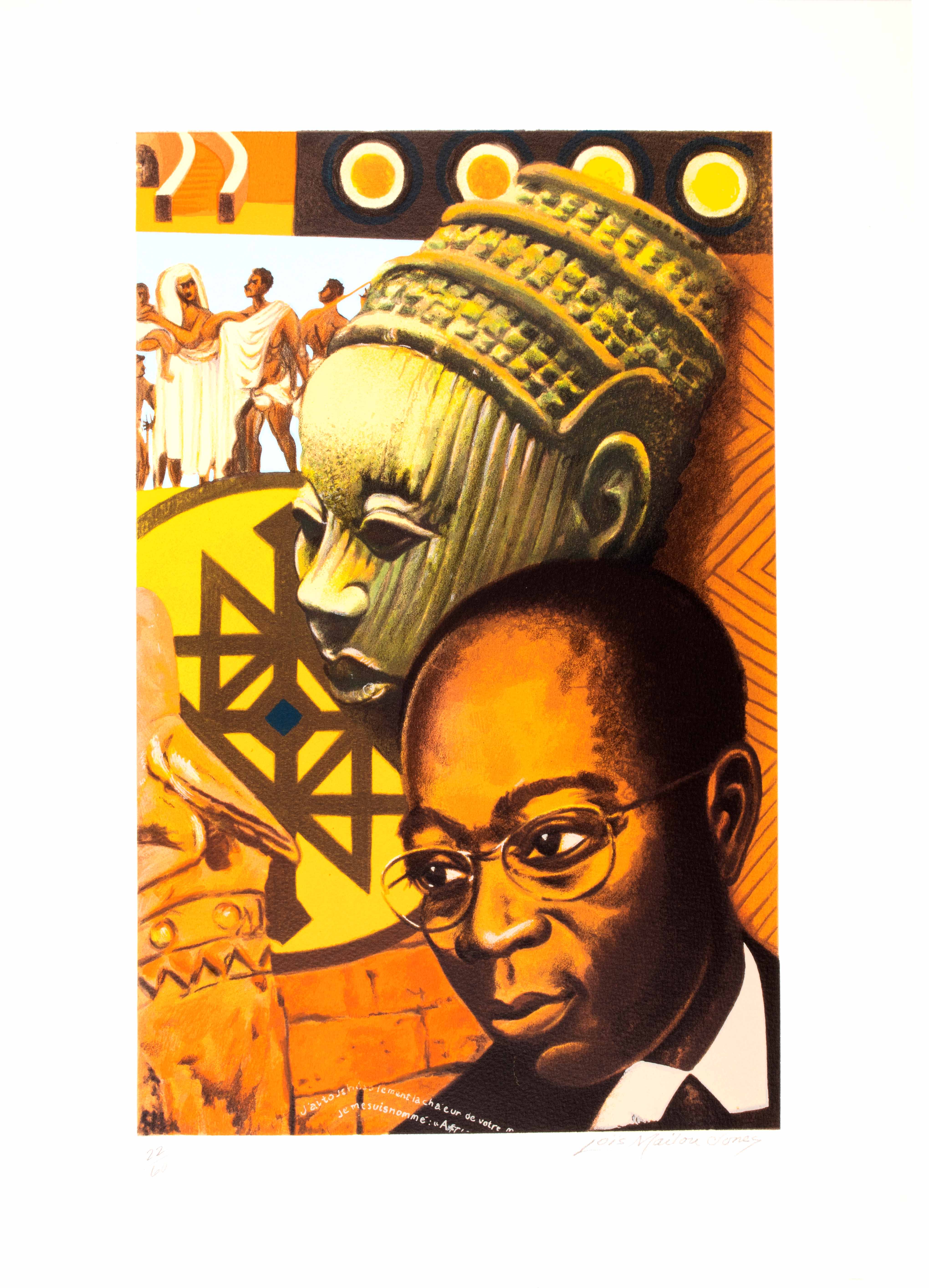 Print of eopold Sédar Senghor, a Senegalese politician, poet and cultural theorist in warm, yellow tones.