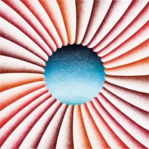 Judy Chicago's 'Through the Flower 2,' a drawing of a blue circle surrounded by a red spiral, done in colored pencil on paper