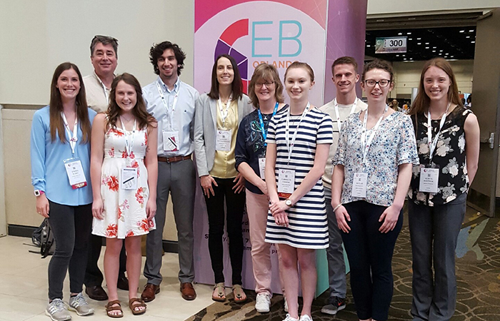 Pictured is most of the Hope contingent that attended this year’s Experimental Biology meeting.  From left to right are Emma Wabel, Dr. Michael Pikaart, Sarah Dible, John Larson, Dr. Kristin Dittenhafer-Reed, Dr. Virginia McDonough, Carolyn Cooper, Mackenna Senti, Skylar Sundquist and Alicia Bostwick.  Not pictured is Sarah Bonema.