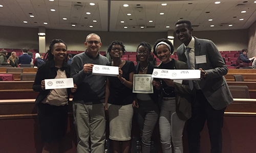 Congrats to Mary Chikondi Ngoma (fourth from left), who was named a “distinguished chair” during this year’s regional Model Arab League.  She is pictured with Eunice Maruhi, instructor Habeeb Awad, Michelle Mathenge, Makena Mugambi and Kenneth Munyuza.