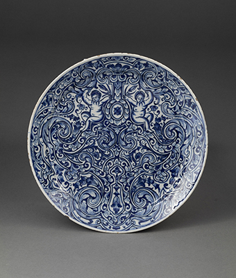 Dish with Baroque Scrolling Design - Dutch, ca. 1720-1740 - Tin-glazed earthenware - Loan from the Jack E. Lapp Collection