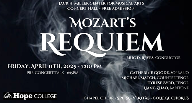 Hope College choir and orchestra Mozarts Requiem poster for April concert