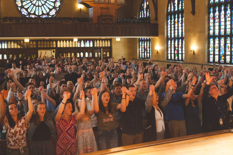 Students worshiping at Awakening