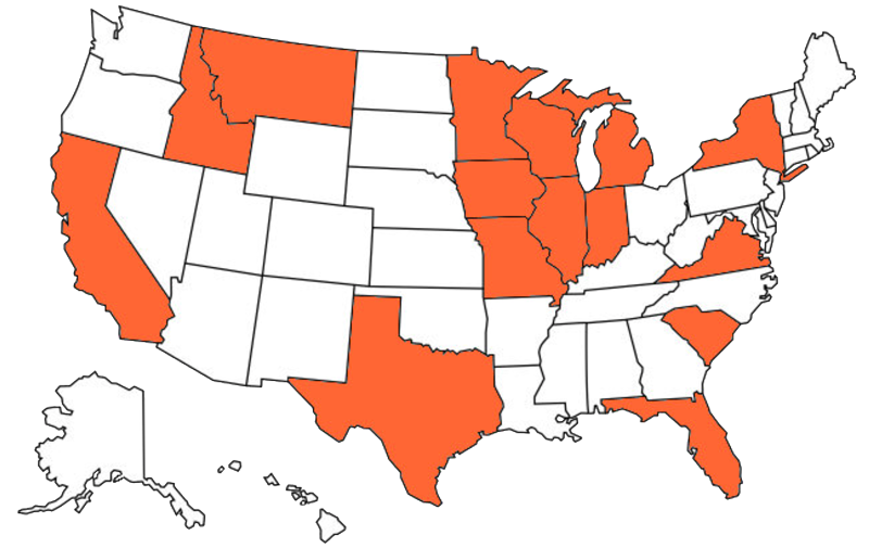 Map of states that Awakening students come from
