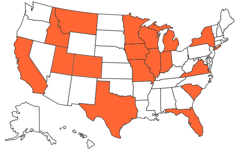 Map of states that Awakening students come from