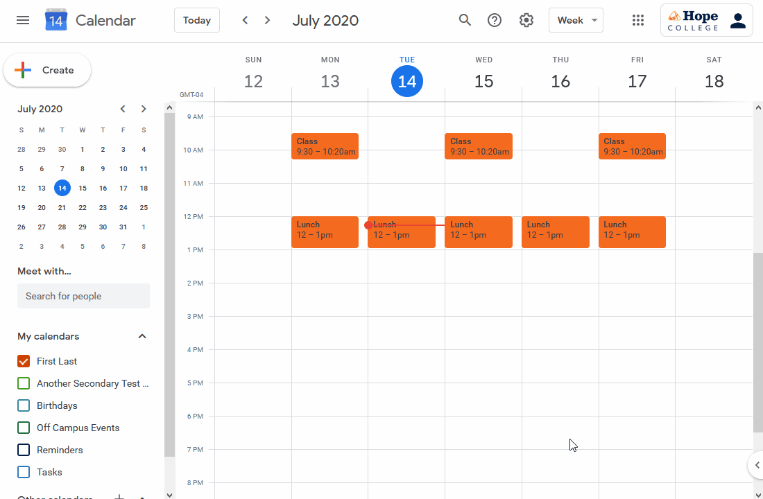 Create a new event in Google Calendar and invite at least one person to the event