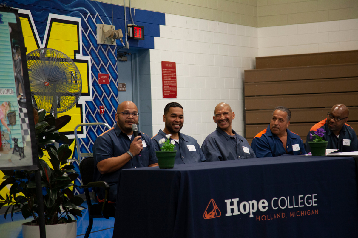 Students from the Hope-Western Prison Education Program participating in a panel discussion