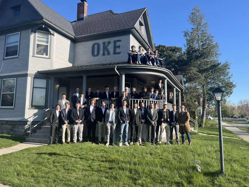 The men of the Omicron Kappa Episilon fraternity