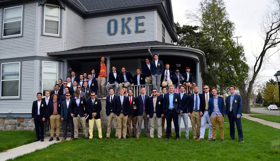 The men of the Omicron Kappa Episilon fraternity